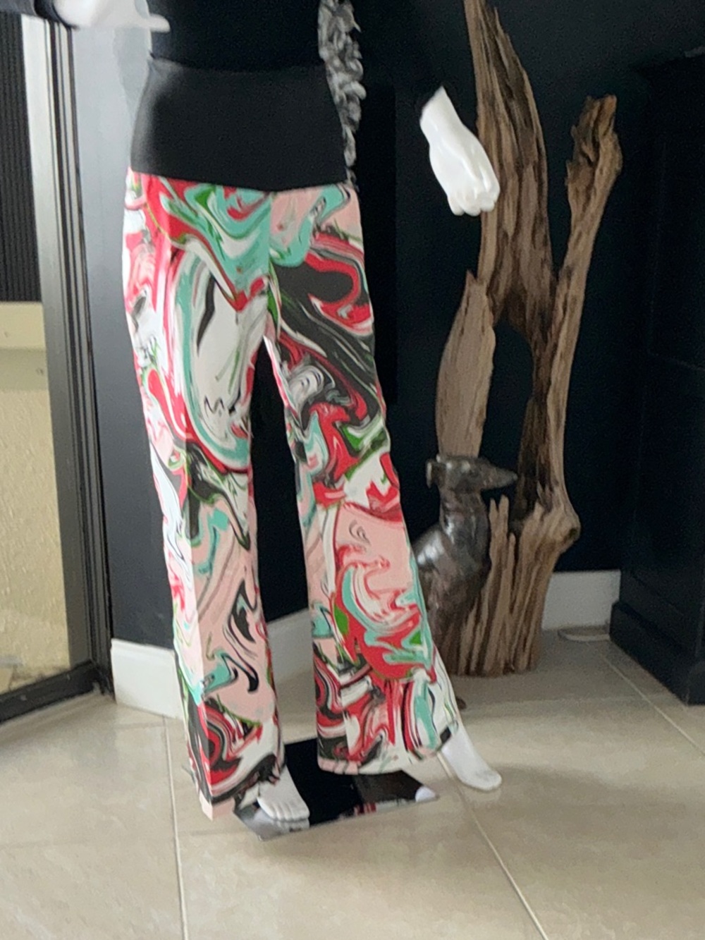 John Elliott Multicolor Marble-Print Wide-Leg Pants